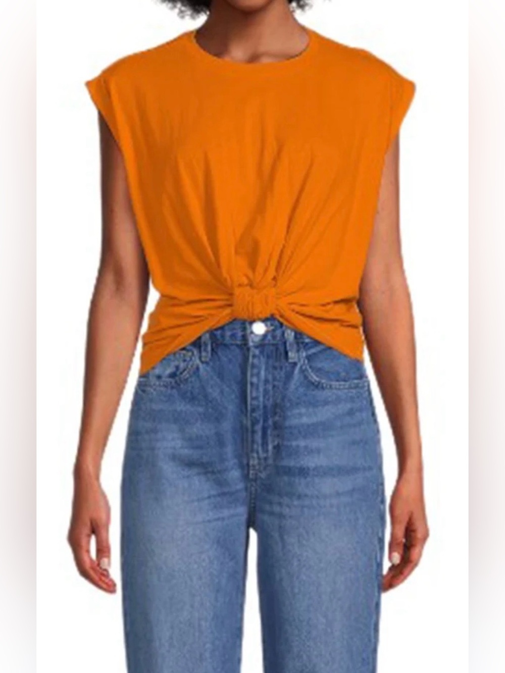 FRAME Knotted Rolled Tee Orange Twist Front Top Women's Size XL